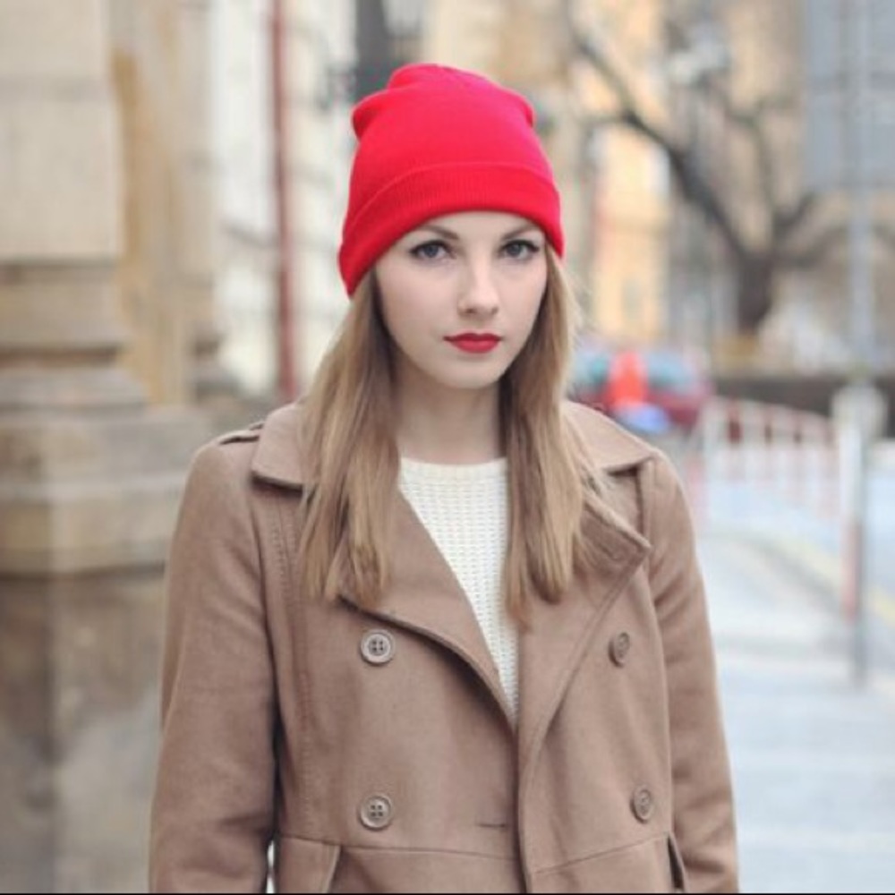Red tight knit beanie